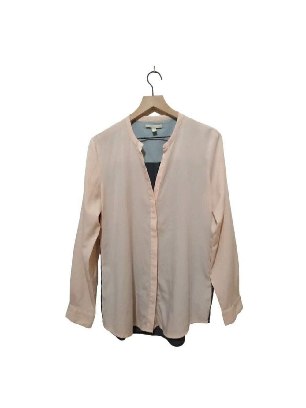 Banana Republic Isle Color Block Yoke Tutu Pink Long Sleeve Blouse Sz M
